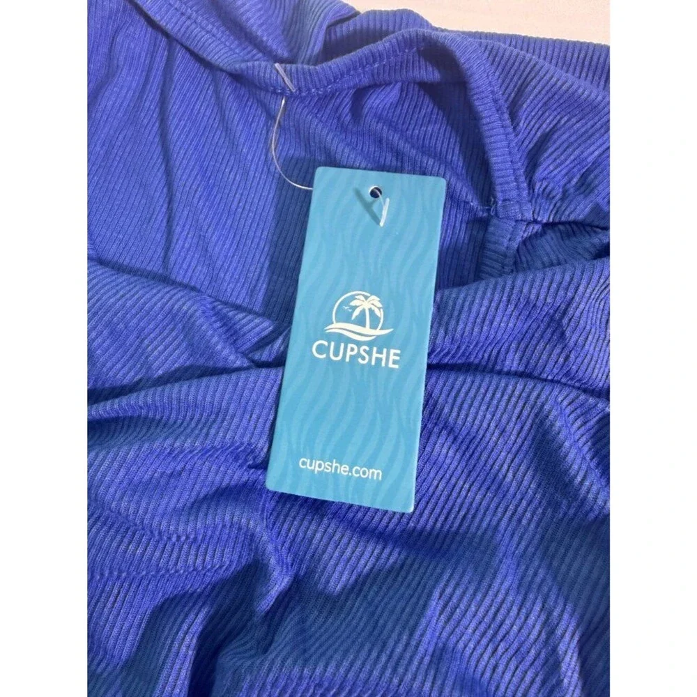 Cupshe Blue Asymmetrical Hem Dress Stretch Knit Casual Mini Dress NWT Size M